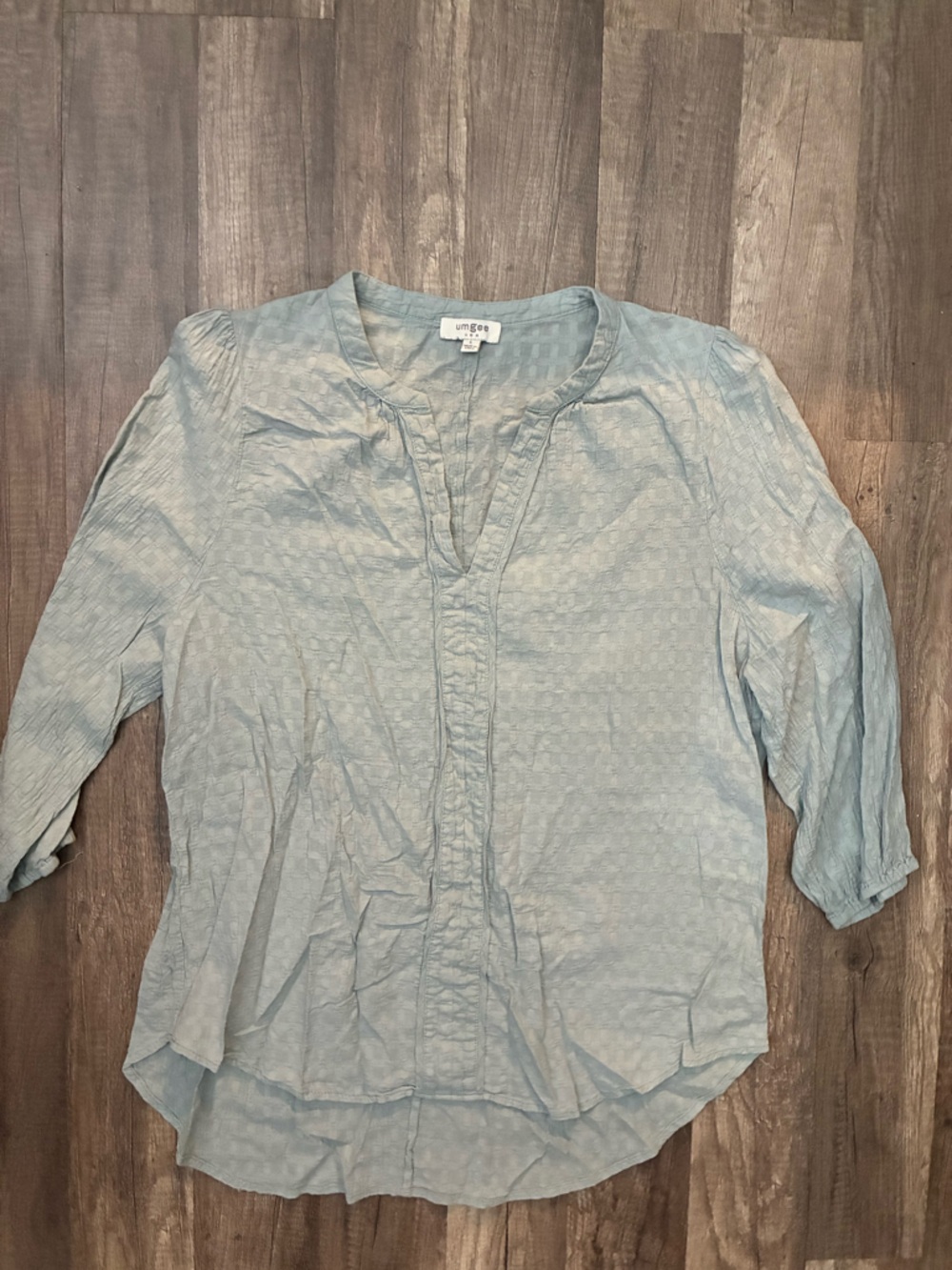Umgee Pale Blue Textured Button-Front Blouse